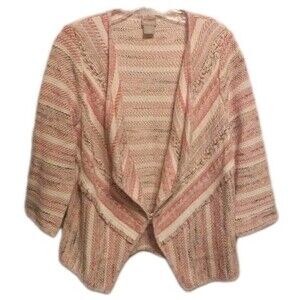 Chico’s NWT Pink Tweed Drape Front Cardigan Size 1 M Boho $129